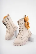 Bottes pour enfants Muggo PINKY à lacets et fermeture éclair, motif ours en peluche garanti