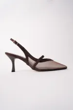 Muggo LOVER Women's Pointed Toe Open Back High Heel Shoes with Mesh Bow Detail