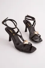 Muggo HEART Women's Sandals with Heart Accessory and Thin Heel