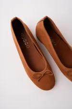 Muggo HİDDEN Gizli Topuklu Fiyonk Detaylı Deri Kadın Babet