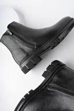 Bottes d'hiver pour hommes Muggo Chelsea en cuir véritable avec double fermeture éclair garantie