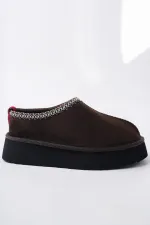 Muggo LİNG Garantili Kalın Taban Içi Tüylü Yuvarlak Burunlu Kadın Terlik