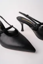 Muggo ANJELA Belt Detail Pointed Toe Open Back Women's High Heel Shoes