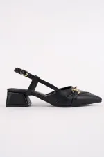 Muggo ELVIA Pointed Toe Open Back Women's Low Heel Shoes with Metal Accessories