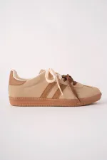 Muggo TAUPE Double Lace-Up Women's Casual Sneaker Sports Shoes
