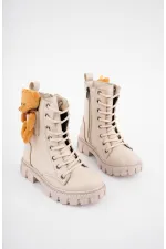 Bottes pour enfants Muggo PINKY à lacets et fermeture éclair, motif ours en peluche garanti