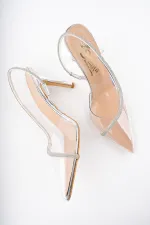 Muggo Sidney Women's Princess Embellished Transparent High-Heeled Dress Shoes