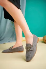 Muggo MONA Garantili Metal Tokalı Deri Kadın Loafer Günlük Ayakkabı