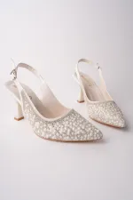 Chaussures habillées Muggo ELEGANT à talons hauts et talon ouvert, ornées de pierres et de perles