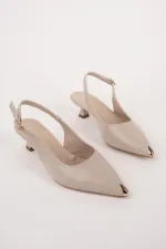 Muggo VUXIA Pointed Toe Metal Toe Detail Open Back Women's High Heel Shoes