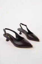 Muggo VUXIA Pointed Toe Metal Toe Detail Open Back Women's High Heel Shoes