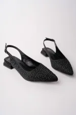 Muggo SYROS İnci Taş İşlemeli Sivri Burun Arkası Açık Kadın Topuklu Ayakkabı