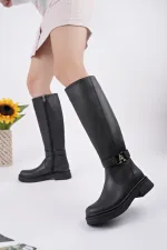 Muggo AVENTRA Kemer ve Toka Detaylı Fermuarlı Kadın Çizme