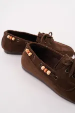 Muggo Multi-Colored Beaded Detail Women's Casual Lace-up Loafer Shoes Muggo Multi-Colored Beaded Detail Women's Casual Lace-up Loafer Shoes