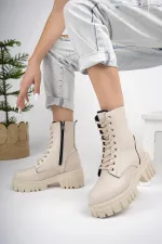 Muggo JUST Guaranteed Thick Sole Zippered Lace-up Women's Combat Boots 