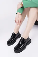 Muggo BLANCA  Bağcıklı Hakiki Deri Kalın Taban Günlük Casual Makosen Kadın Loafer Ayakkabı