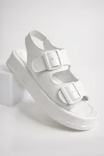 Muggo JASMINE Guaranteed Platform Heel Double Strap Buckle Detail Elastic Women's Sandals
