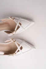 Muggo ICONS Pointed Toe Open Back Belt Detail Two Strap Women's High Heel Shoes