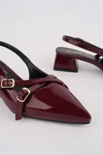 Muggo LUMINA Pointed Toe Open Back Belt Detail Two Strap Women's Low Heel Shoes