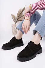 Muggo AMOUR  Bağcıklı Hakiki Deri Kalın Taban Günlük Casual Makosen Kadın Loafer Ayakkabı