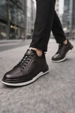 Baskets décontractées à lacets et semelle épaisse en cuir véritable pour homme Muggo REID