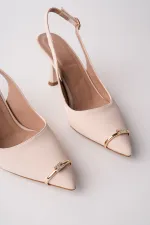 Muggo OURELİA Gold Yüzük Detaylı Sivri Burun Arkası Açık Kadın Topuklu Ayakkabı