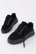 Chaussures de sport d'hiver pour femmes Muggo FLEECY à semelle épaisse et lacets, ornées de détails en peluche