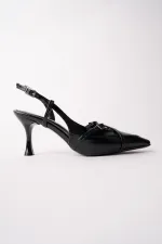 Muggo ICONS Pointed Toe Open Back Belt Detail Two Strap Women's High Heel Shoes