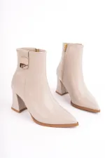 Bottes Muggo LUXERA pour femmes, bout pointu, avec boucle, fermeture éclair et talon épais.