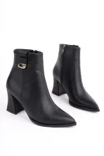 Bottes Muggo LUXERA pour femmes, bout pointu, avec boucle, fermeture éclair et talon épais.