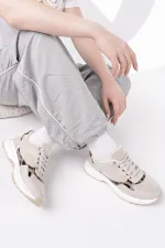 Muggo MELODY Kadın Kalın Taban Günlük Leopar Desenli Bağcıklı Sneaker Spor Ayakkabı
