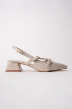 Chaussures à talons bas pour femmes Muggo JOLY, bout pointu et talon ouvert, avec accessoires métalliques