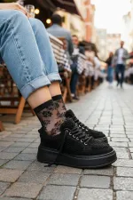 Chaussures de sport d'hiver pour femmes Muggo FLEECY à semelle épaisse et lacets, ornées de détails en peluche