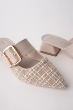 Muggo DESTİNY Gold Tokalı Tek Bant Sivri Burun Kadın Topuklu Terlik