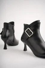 Muggo MONİCA Garantili Hakiki Deri Kemer ve Toka Detaylı Fermuarlı İnce Topuklu Kadın Bot 