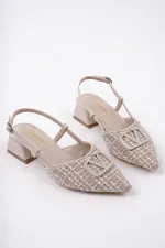 Muggo JUMANİ Sivri Burun Tokalı Arkası Açık Klasik Kısa Topuklu Kadın Ayakkabı