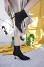 Muggo NATALİE Garantili Hakiki Deri Sivri Burun Fermuarlı İnce Topuklu Kadın Bot