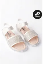 Muggo WİNNİE Garantili Günlük Ortopedik Hafif Taban Taşlı  ve Cırtlı Kız Çocuk Sandalet