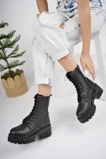 Muggo JUST Guaranteed Thick Sole Zippered Lace-up Women's Combat Boots 