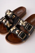 Muggo NYSSA Women's Casual Slippers with Butterfly Accessory and Double Buckle Muggo NYSSA Women's Casual Slippers with Butterfly Accessory and Double Buckle
