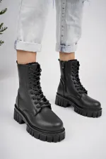 Muggo JUST Guaranteed Thick Sole Zippered Lace-up Women's Combat Boots 