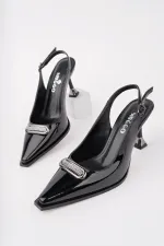 Muggo HEELS Open Back Buckle Detail Casual Classic Heeled Women's Stiletto Shoes