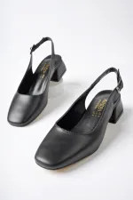 Muggo LOİS Garantili Arkası Açık Kare Burunlu Kadın Kısa Topuklu Ayakkabı