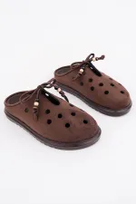 Muggo SHAMMY Suede Leather Perforated Lace-up Casual Closed Toe Women's Slippers Muggo SHAMMY Suede Leather Perforated Lace-up Casual Closed Toe Women's Slippers
