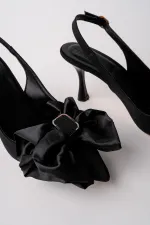 Muggo SISSY Satin Bow Buckle Pointed Toe Open Back Women's High Heels