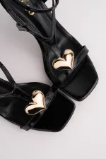 Muggo HEART Women's Sandals with Heart Accessory and Thin Heel