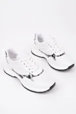 Muggo MELODY Kadın Kalın Taban Günlük Leopar Desenli Bağcıklı Sneaker Spor Ayakkabı