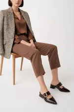 Muggo DESTİNY Gold Tokalı Tek Bant Sivri Burun Kadın Topuklu Terlik