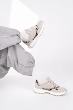 Muggo MELODY Kadın Kalın Taban Günlük Leopar Desenli Bağcıklı Sneaker Spor Ayakkabı