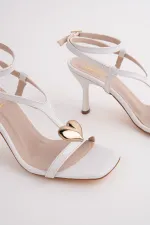 Muggo HEART Women's Sandals with Heart Accessory and Thin Heel